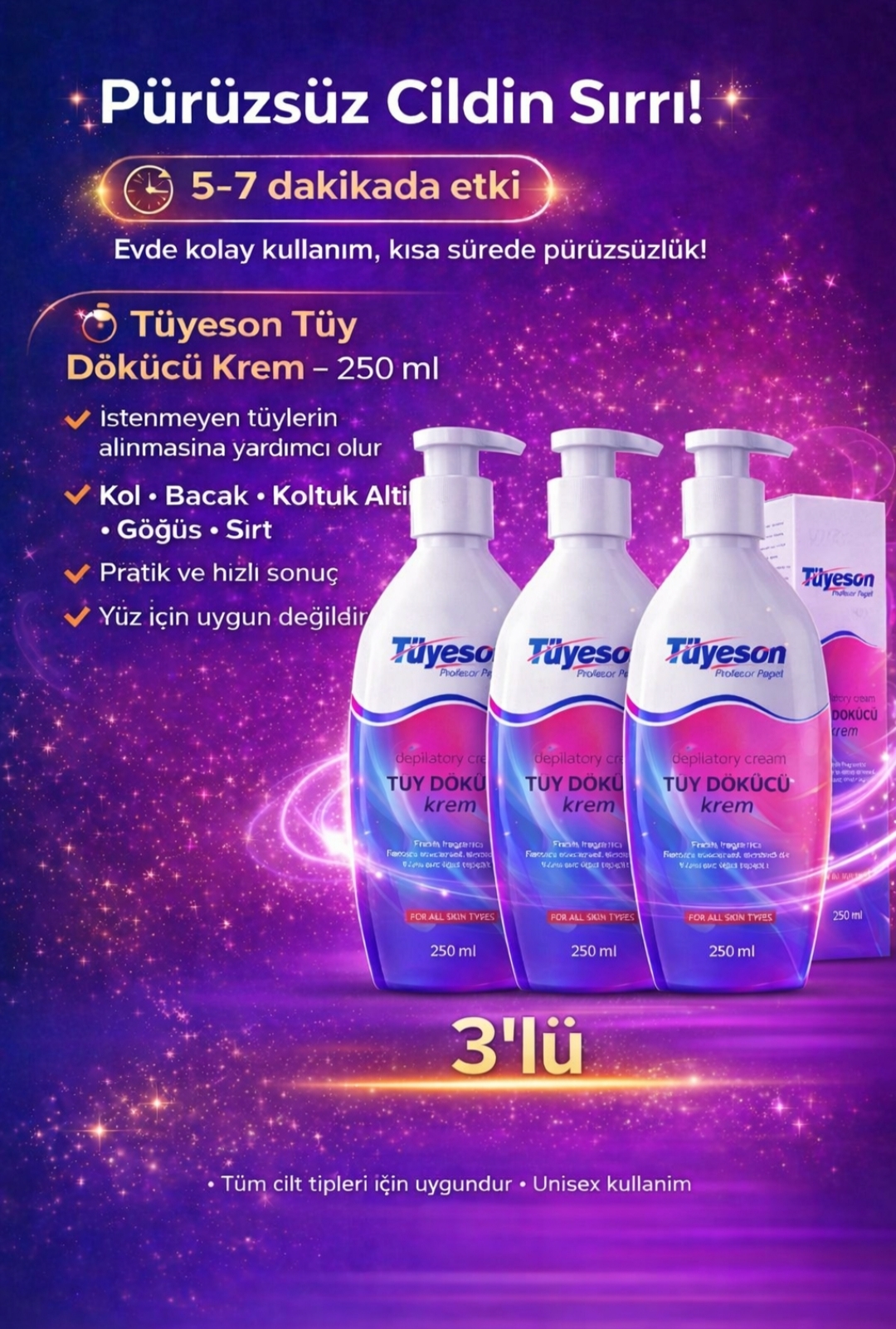 Tüy Dökücü Krem 3'lü