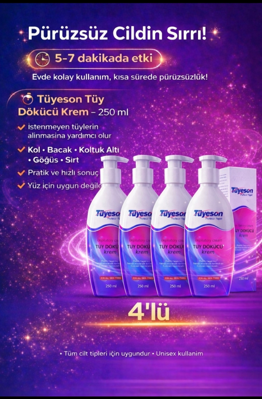 tüyeson tüy dökücü krem  4 lu 