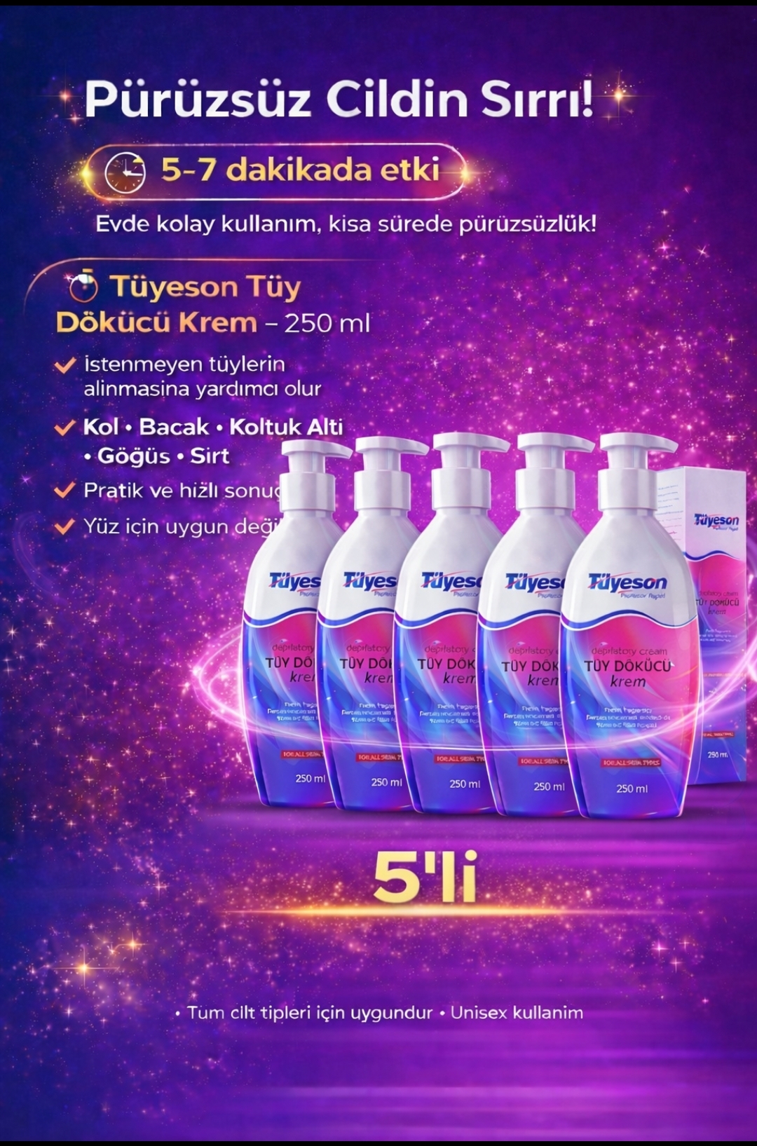 tüyeson tüy dökücü krem  5 li 